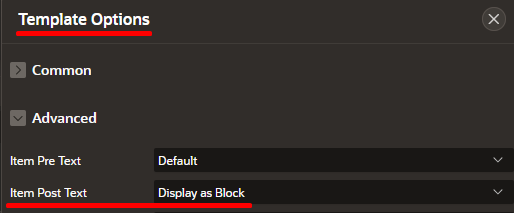 Appearance | Template Options | Item Post Text: Display as Block